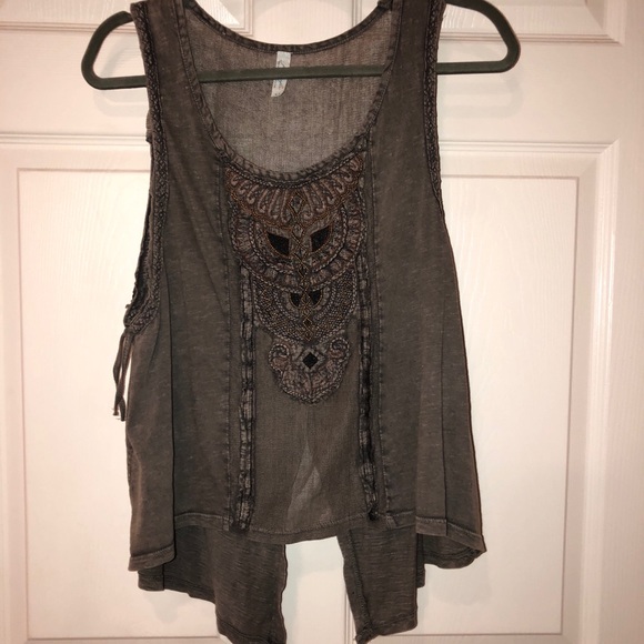 RARE Free People beaded embroidered split back top - Picture 2 of 5